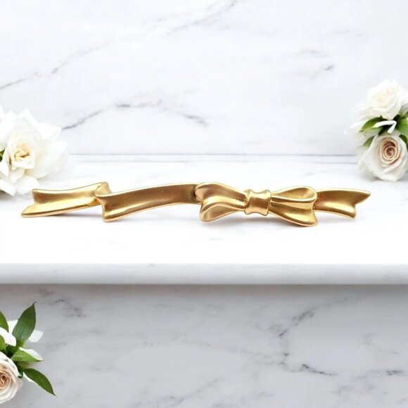 Authentic! Angela Cummings 18k Yellow Gold Long Ribbon Bow Pin Brooch 1984 - Picture 2 of 11